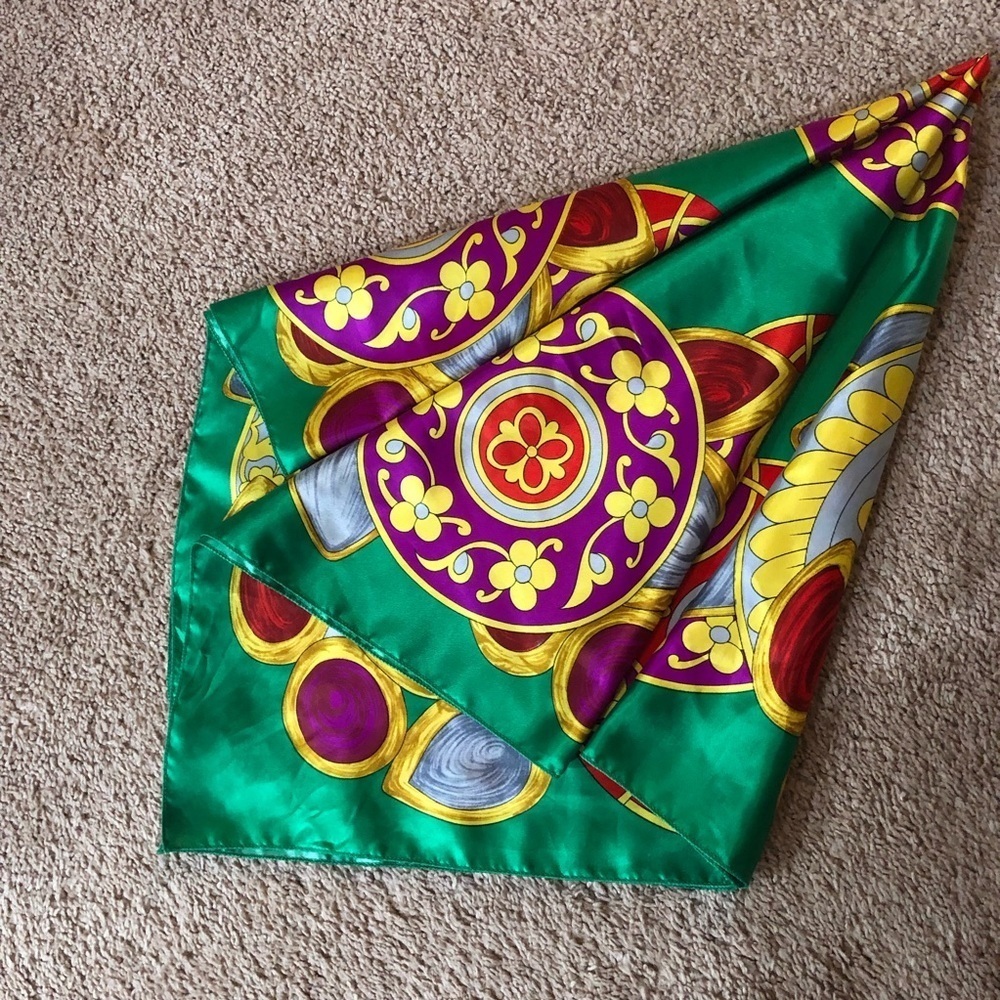 Vintage Berkshire Oversized Scarf Satin Like green gold - Picture 3 of 12
